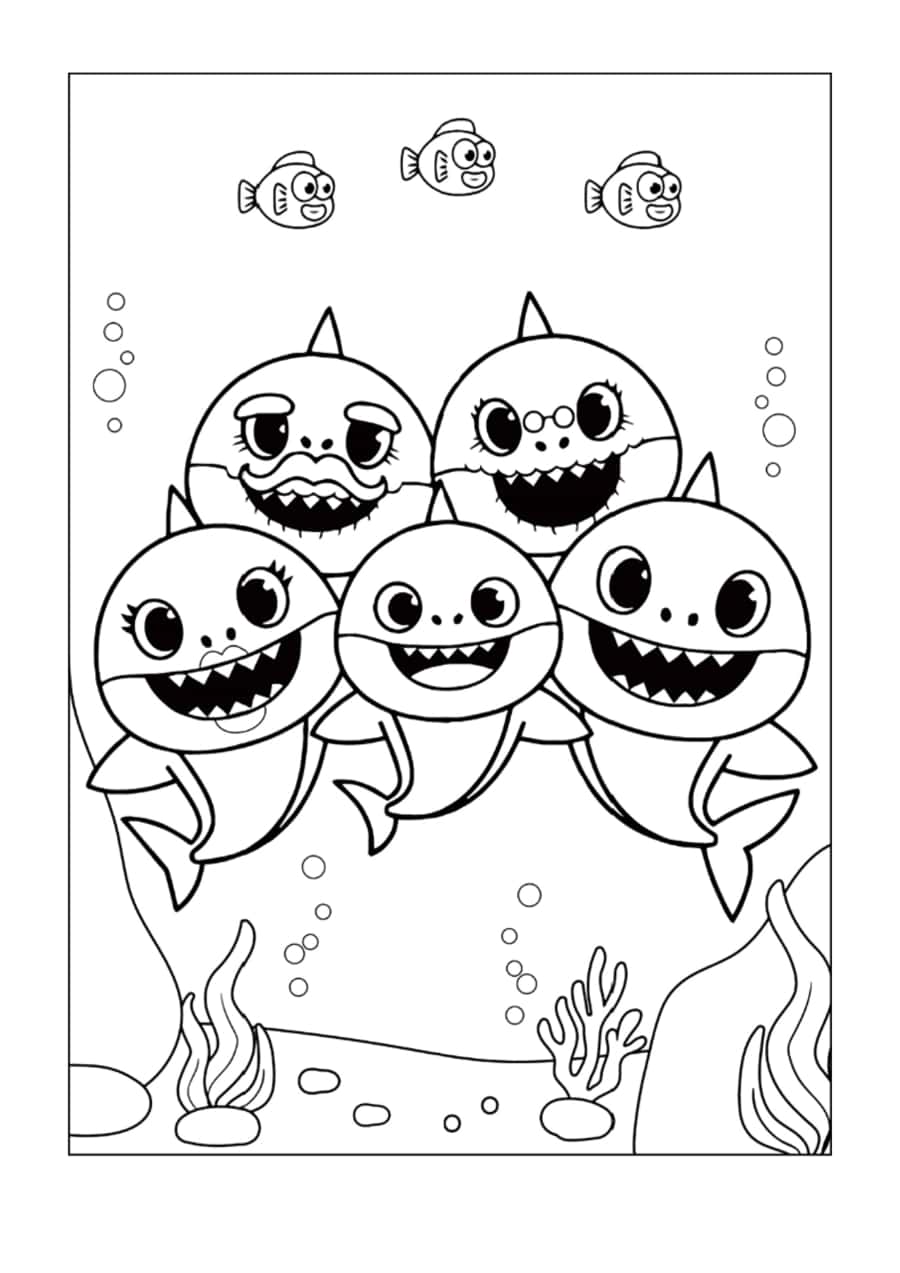 Baby Shark Family With Beautiful Fish Tracing Shape Free Vectors